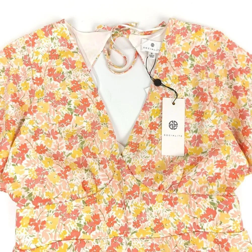 NWT Socialite Boho Floral Flutter Sleeve Cutout Fit and Flare Mini Dress Medium